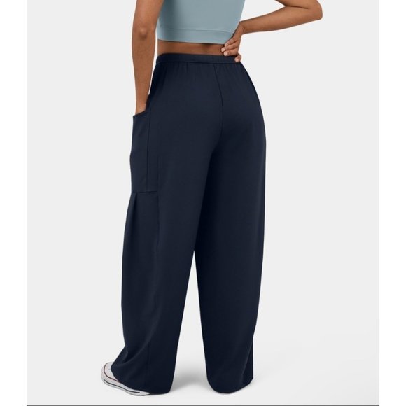 NWT Halara Mid Rise Elastic Waistband Drawstring Palazzo Flowy Wide Leg Pants Me - Picture 4 of 7